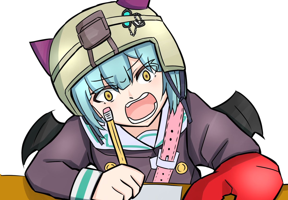 bungo_yayoi, crab_claw, fake_horns, green_hair, hat, heaven_burns_red, helmet, horns