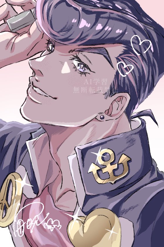 1boy, anchor_ornament, diamond_wa_kudakenai, earrings, gakuran, heart, heart_ornament, higashikata_josuke