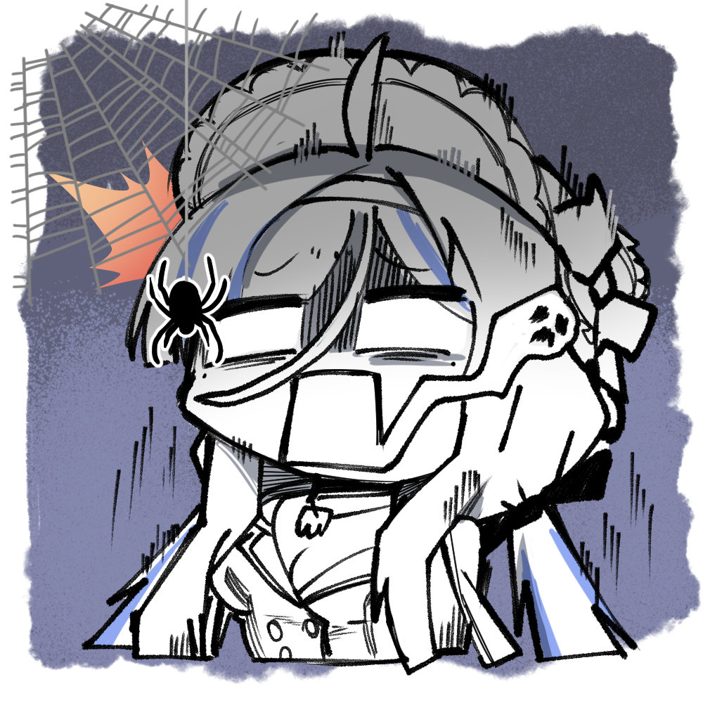 1girl, arachnophobia, artist_request, blue_hair, bug, chibi, chibi_only, chinese_commentary