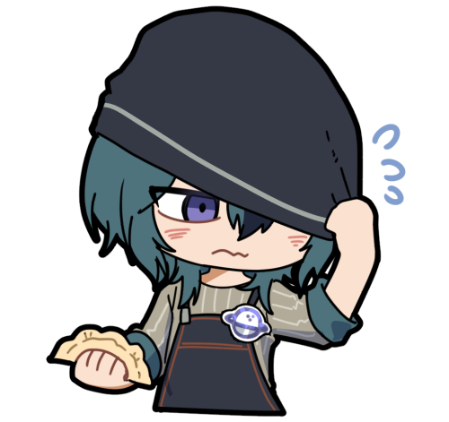 1boy, apron, artist_request, black_apron, black_hair, black_hat, blush, chibi