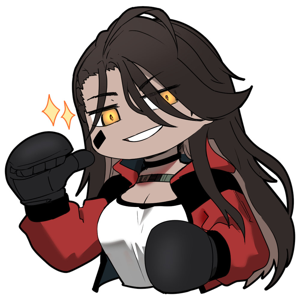 1girl, artist_request, boxing_gloves, brown_hair, chibi, chibi_only, chinese_commentary, dark-skinned_female