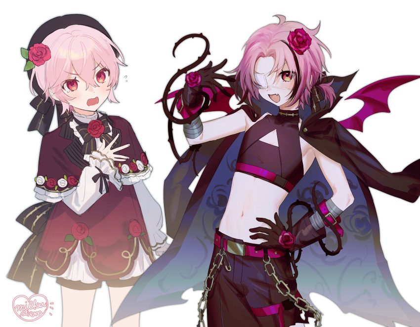 1boy, absurdres, bandaged_wrist, bandages, bat_wings, belt, belt_chain, bishounen