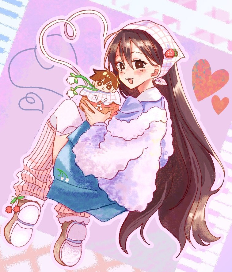 1girl, :3, asaoka_born14, bag, black_eyes, black_hair, blush, boots
