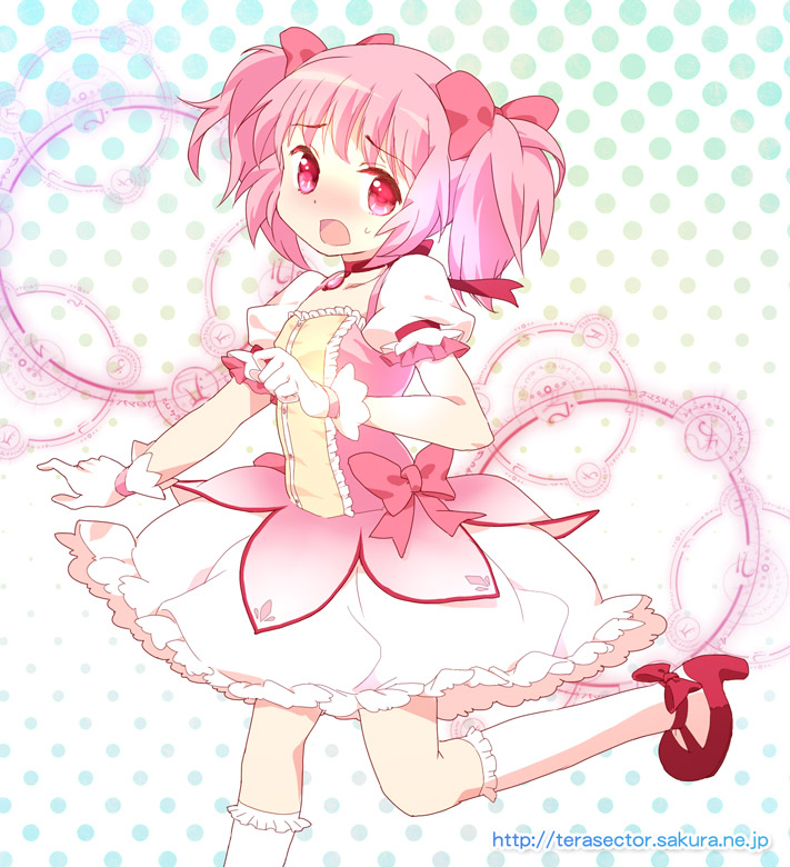 kaname_madoka, mahou_shoujo_madoka_magica, omuni, pink_eyes, pink_hair, short_hair, short_twintails, twintails
