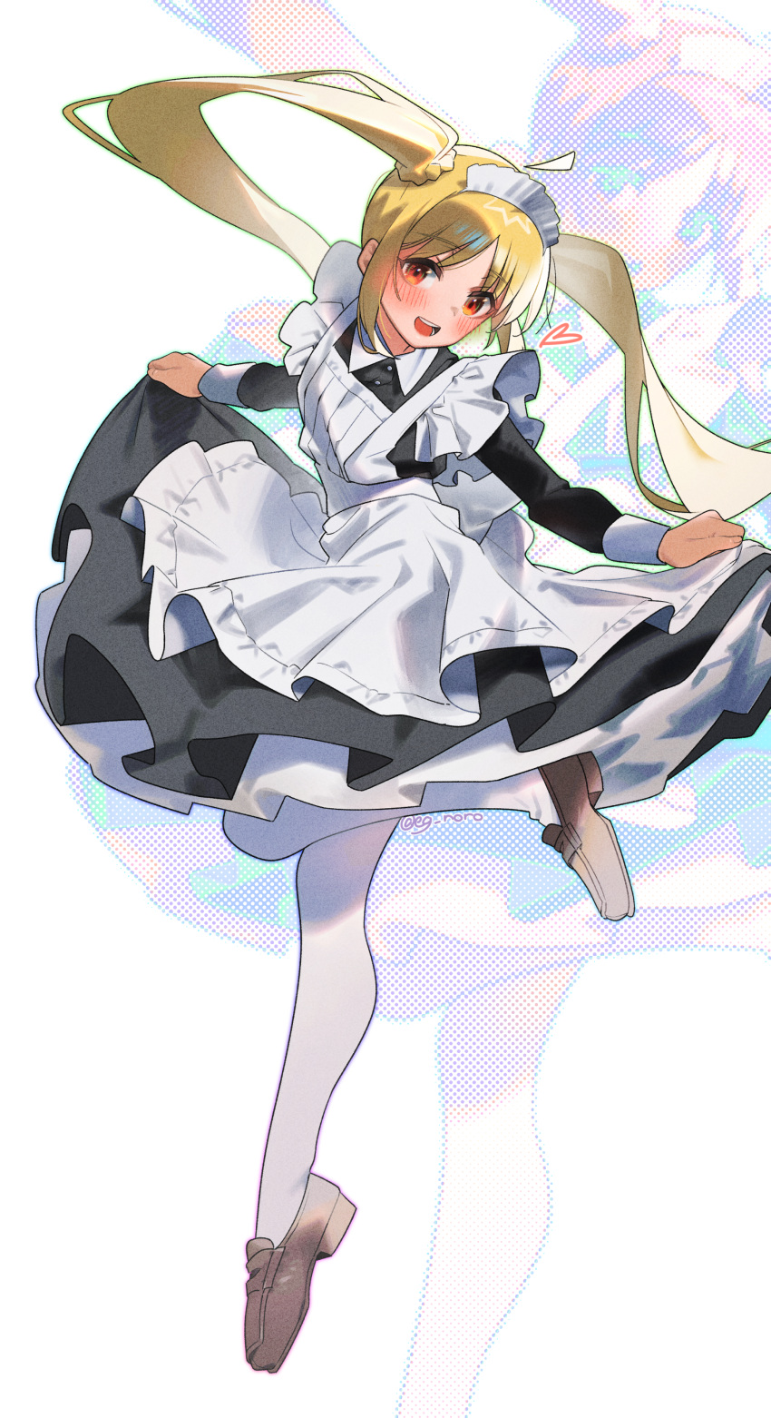 1girl, absurdres, ahoge, apron, black_dress, blonde_hair, blush, bocchi_the_rock!