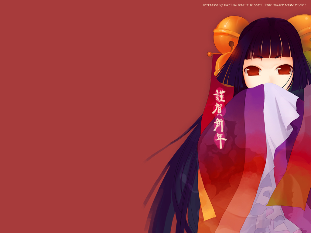 1girl, bell, black_hair, blunt_bangs, commentary_request, covering_own_mouth, frilled_sleeves, frills