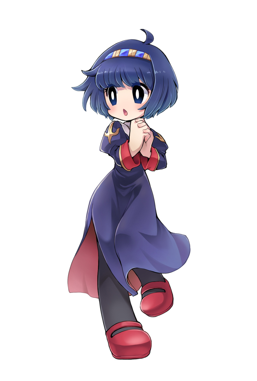 1girl, ahoge, black_pantyhose, blue_eyes, blue_hair, blue_hairband, blush, bright_pupils