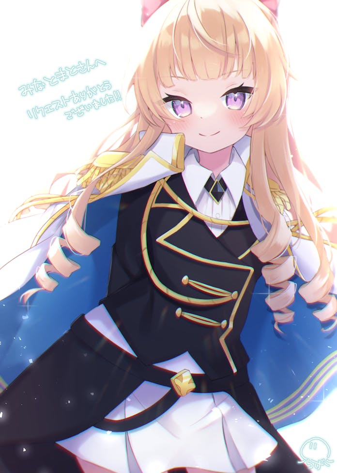 1girl, arms_behind_back, backlighting, battle_girl_high_school, black_jacket, blush, bow, closed_mouth