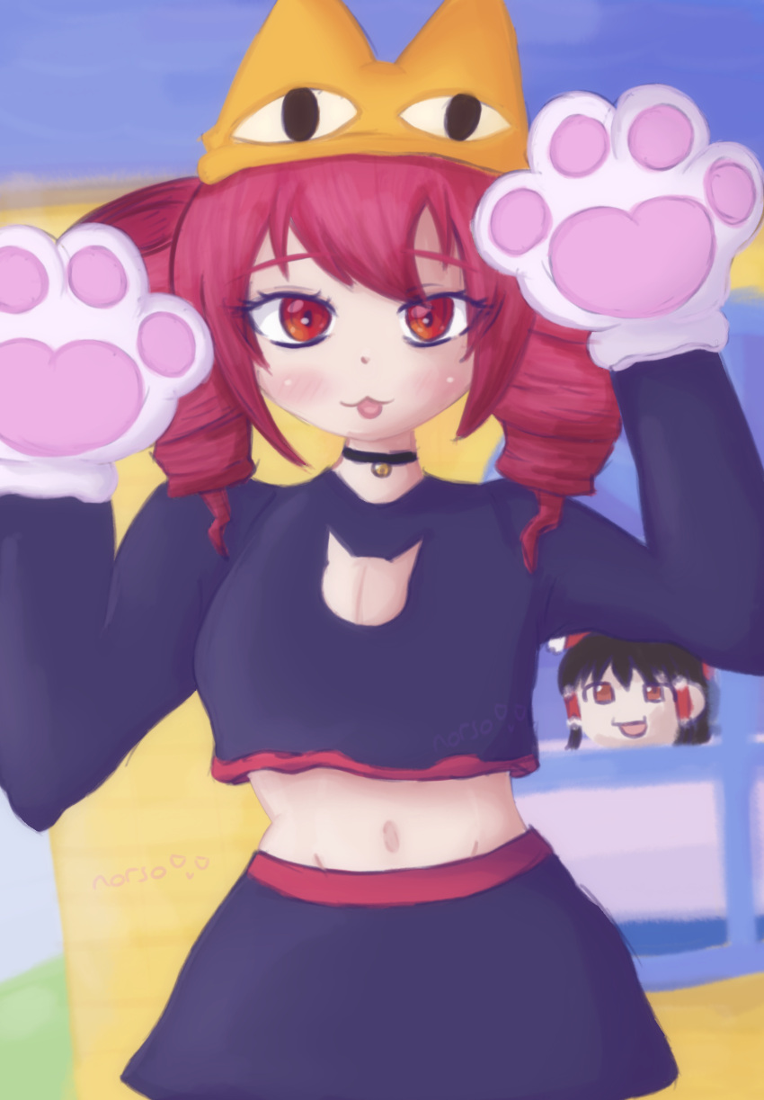 animal_hat, azumanga_daioh, cat_hat, hakurei_reimu, kasane_teto, paw_gloves, project_mirai, red_eyes