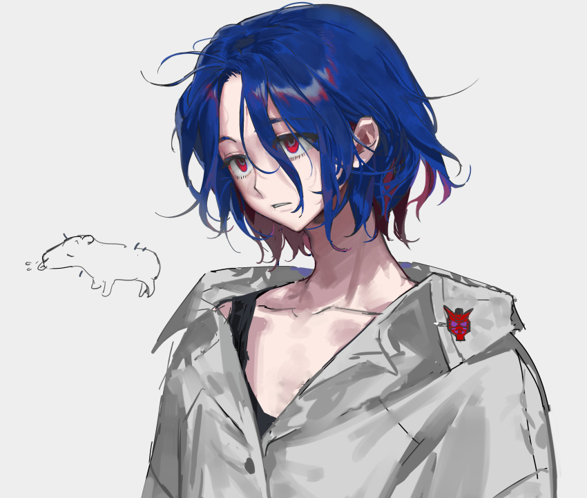 1boy, absurdres, bad_id, bad_twitter_id, blue_hair, colored_inner_hair, doodle_inset, gundam