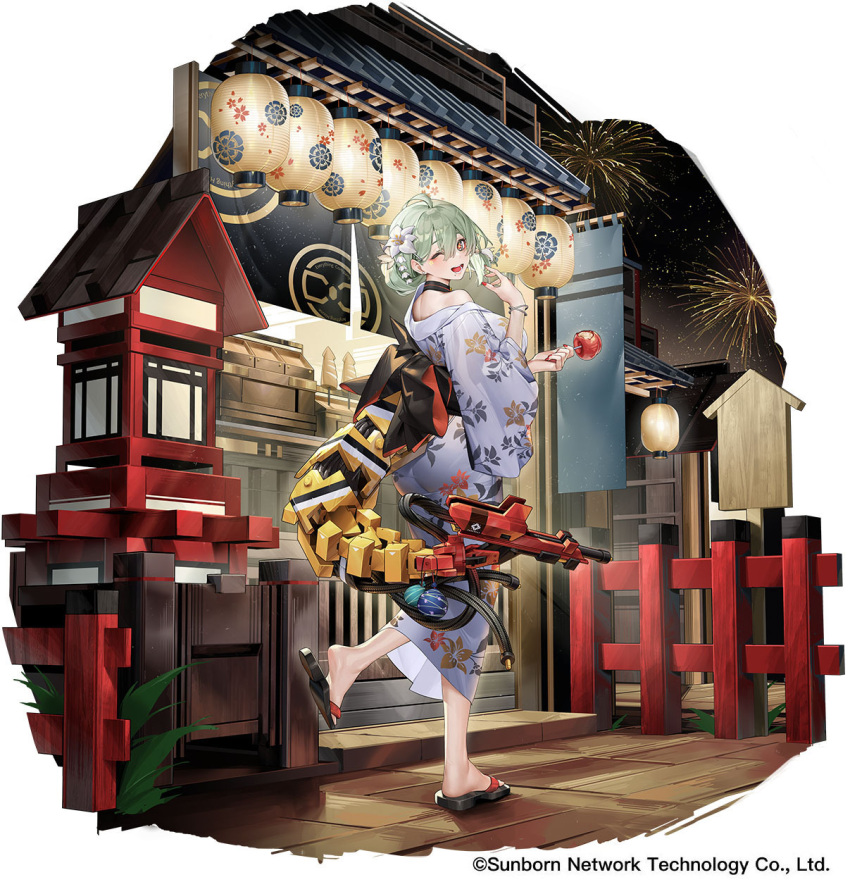 architecture, blue_eyes, candy_apple, chinese_commentary, copyright_notice, cross-shaped_pupils, de_lacey_(neural_cloud), east_asian_architecture