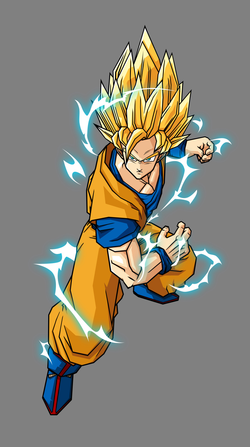 1boy, artist_request, blonde_hair, boots, dragon_ball, dragon_ball_z, electricity, full_body