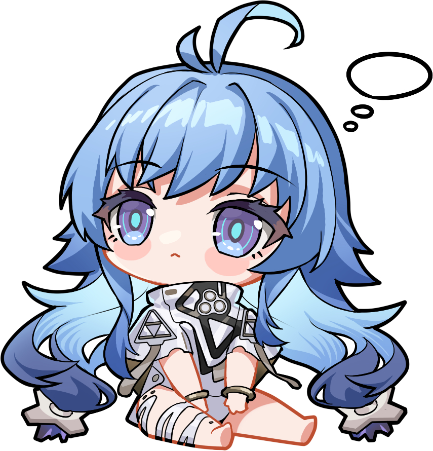 1girl, :<, ahoge, artist_request, blue_eyes, blue_hair, blush_stickers, chibi