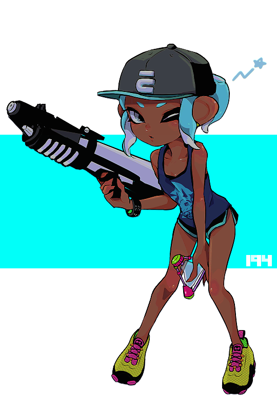 1girl, bare_shoulders, baseball_cap, black_hat, black_shorts, blue_hair, blue_tank_top, bracelet