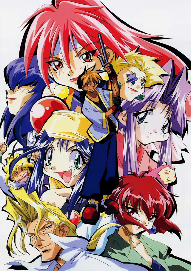 1990s_(style), 3girls, 6+girls, aqua_eyes, arms_up, bandana, black_hair, blonde_hair