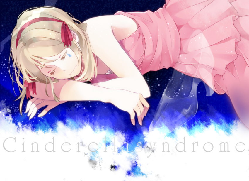 bare_shoulders, blonde_hair, cinderella_syndrome_(vocaloid), closed_eyes, eyes_closed, high_heels, kagamine_rin, komasawa_(fmn-ppp)