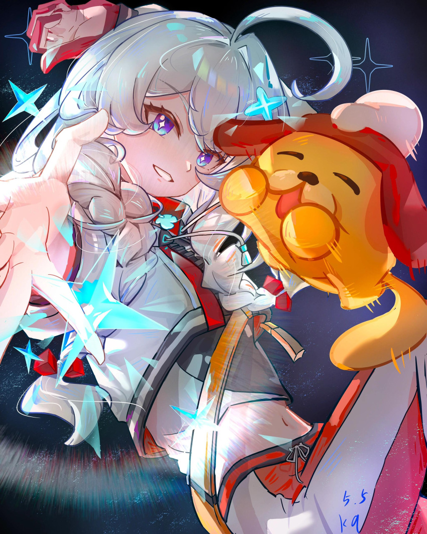 1girl, absurdres, ahoge, antenna_hair, bad_source, blue_eyes, braid, diamond-shaped_pupils