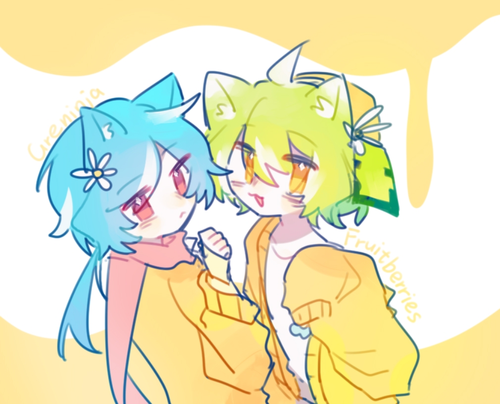 2boys, ahoge, animal_ears, animification, bad_id, bad_lofter_id, cardigan, cat_boy