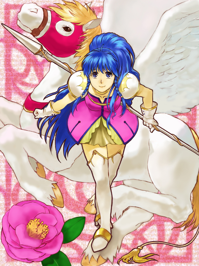 blue_hair, braid, fire_emblem, fire_emblem:_seima_no_kouseki, flower, gloves, leaning_forward, long_hair