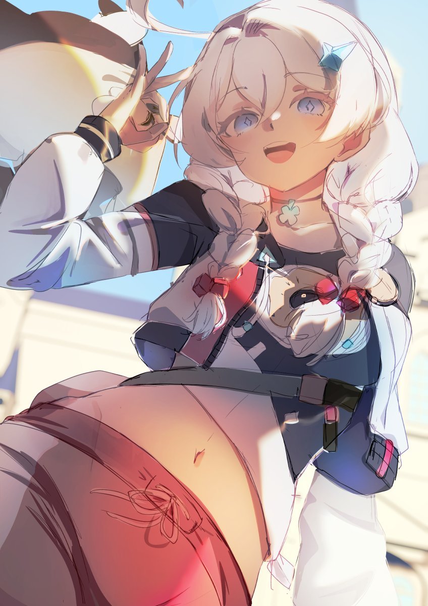 black_shirt, blue_eyes, braid, hair_ornament, highres, honkai:_nexus_anima, honkai_(series), jacket