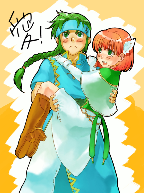 :d, carrying, fire_emblem, fire_emblem:_rekka_no_ken, green_eyes, guy, guy_(fire_emblem), hair_ornament