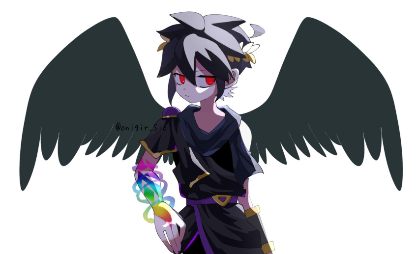 1boy, ahoge, angel, angel_wings, black_hair, dark_pit, highres, kid_icarus