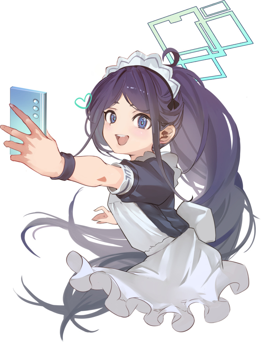 1girl, apron, aqua_halo, aris_(blue_archive), aris_(maid)_(blue_archive), black_dress, black_hair, blue_archive