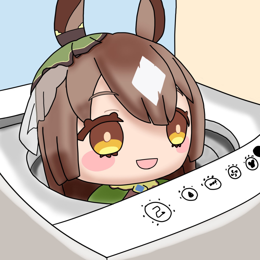 character_doll, commentary, doqute_stuffed_doll, highres, no_humans, object_focus, satono_diamond_(umamusume), tagme, umamusume, usagi_saltduke, washing_machine