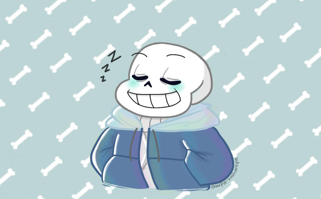 1boy, 2016, 2d, artist_name, blue_jacket, closed_eyes, cropped_torso, digital_media, drawtring, hood, hood_down, hooded_jacket, jacket, male, male_focus, male_only, open_jacket, sans_(undertale), sharpie-nosharepie, shirt, sleeping, solo, undertale, white_shirt, zzz