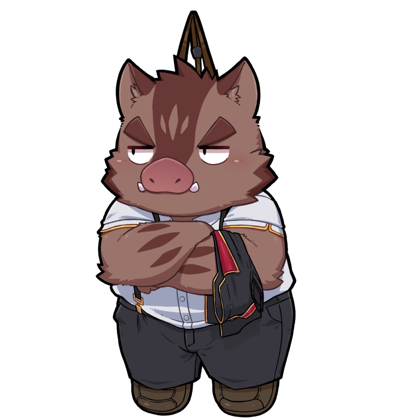 1boy, angry, animal_ears, annoyed, boar_boy, boar_ears, brown_fur, chibi