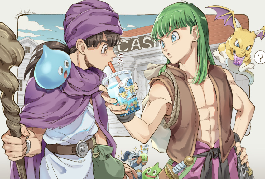2boys, 4others, ?, abs, armor, black_hair, black_sash, blue_eyes