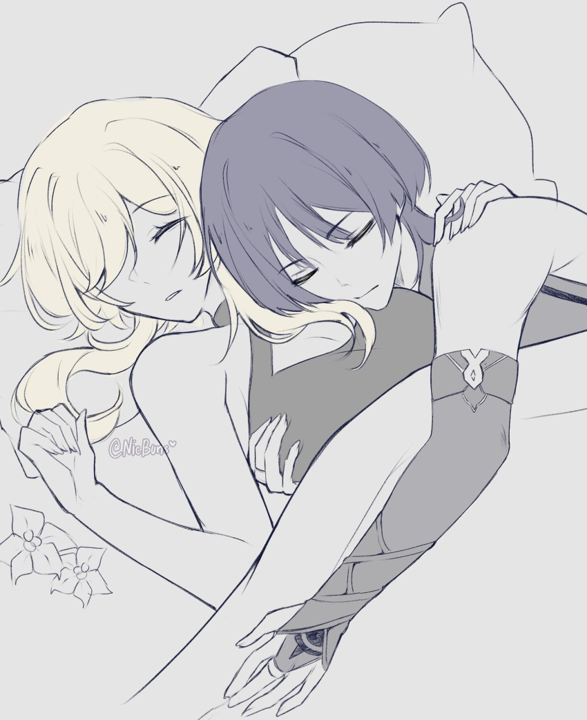 1boy, 1girl, absurdres, bare_shoulders, black_bridal_gauntlets, black_hair, black_shirt, blonde_hair
