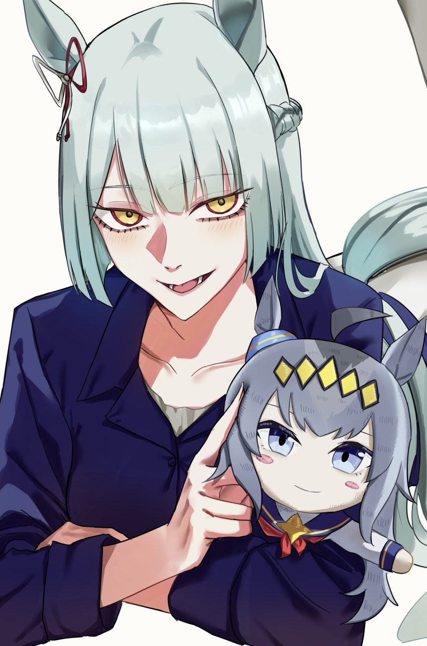 1girl, absurdres, ahoge, animal_ears, aqua_hair, blue_eyes, blue_shirt, blunt_sidelocks