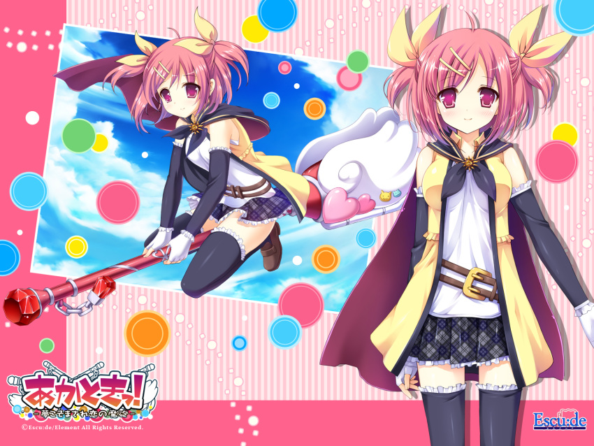 agatsu_nayu, akatoki!, artist_request, pink_hair, purple_eyes, tagme_(artist), thigh-highs, thighhighs, uniform