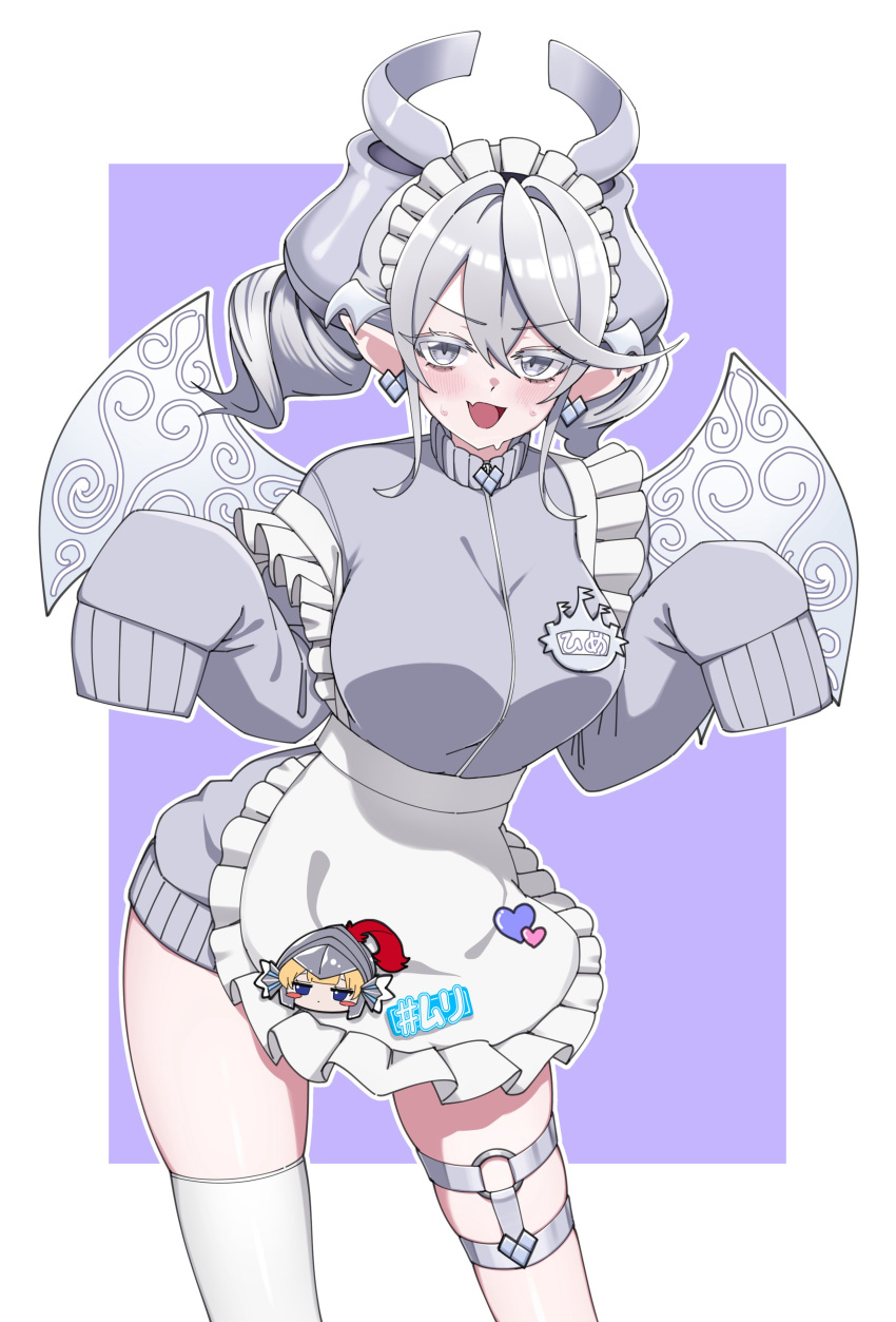 1girl, absurdres, apron, blush, breasts, chiro_(chirolchoco25), commentary_request, cowboy_shot