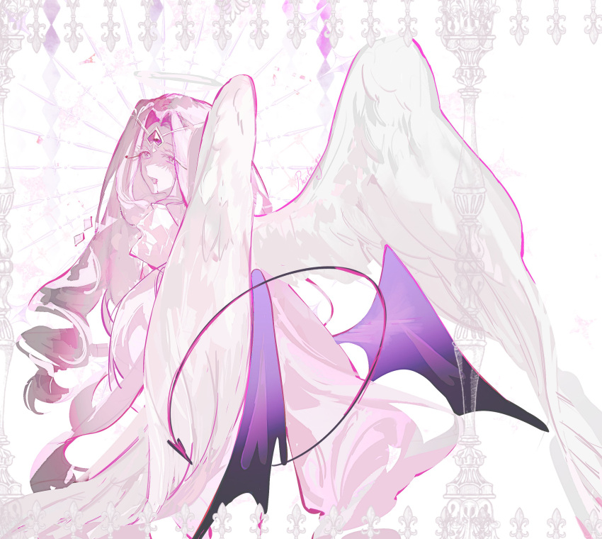 1girl, absurdres, angel, angel_wings, blood, blood_from_mouth, commentary, cookie_run