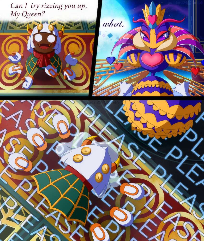 1boy, 1girl, absurdres, antennae, can_i_try_rizzing_you_up_(meme), cape, fangs, green_cape