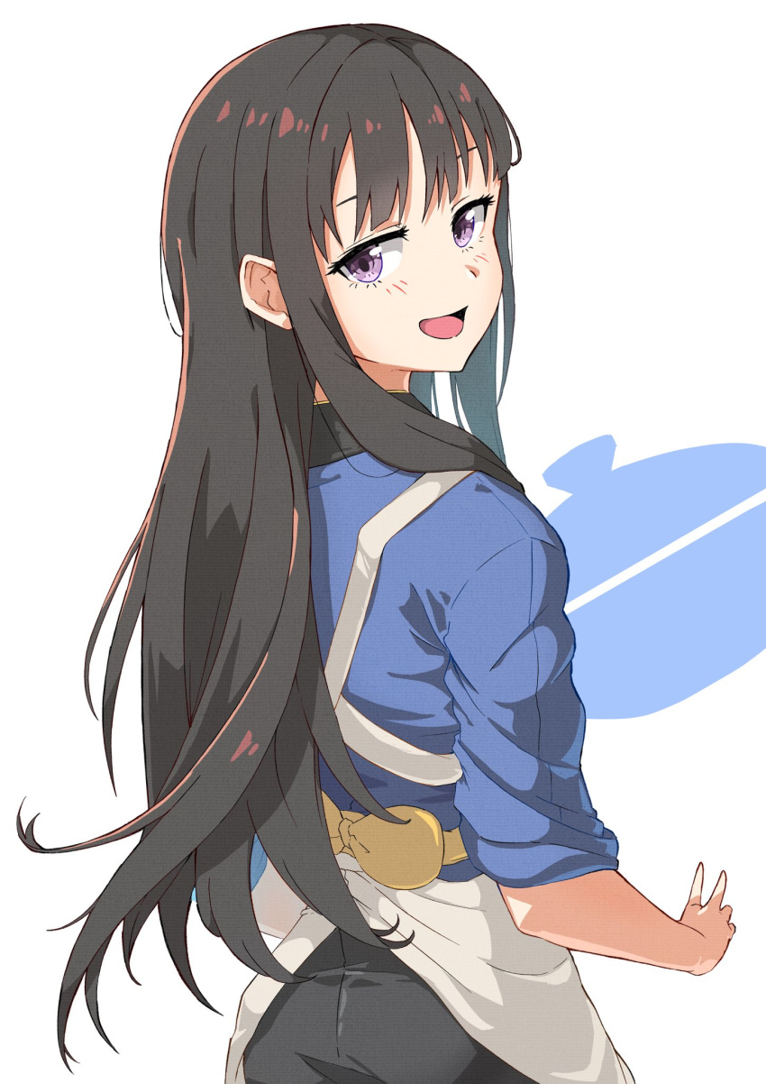 1girl, black_hair, blush, highres, inoue_takina, long_hair, looking_at_viewer, looking_back
