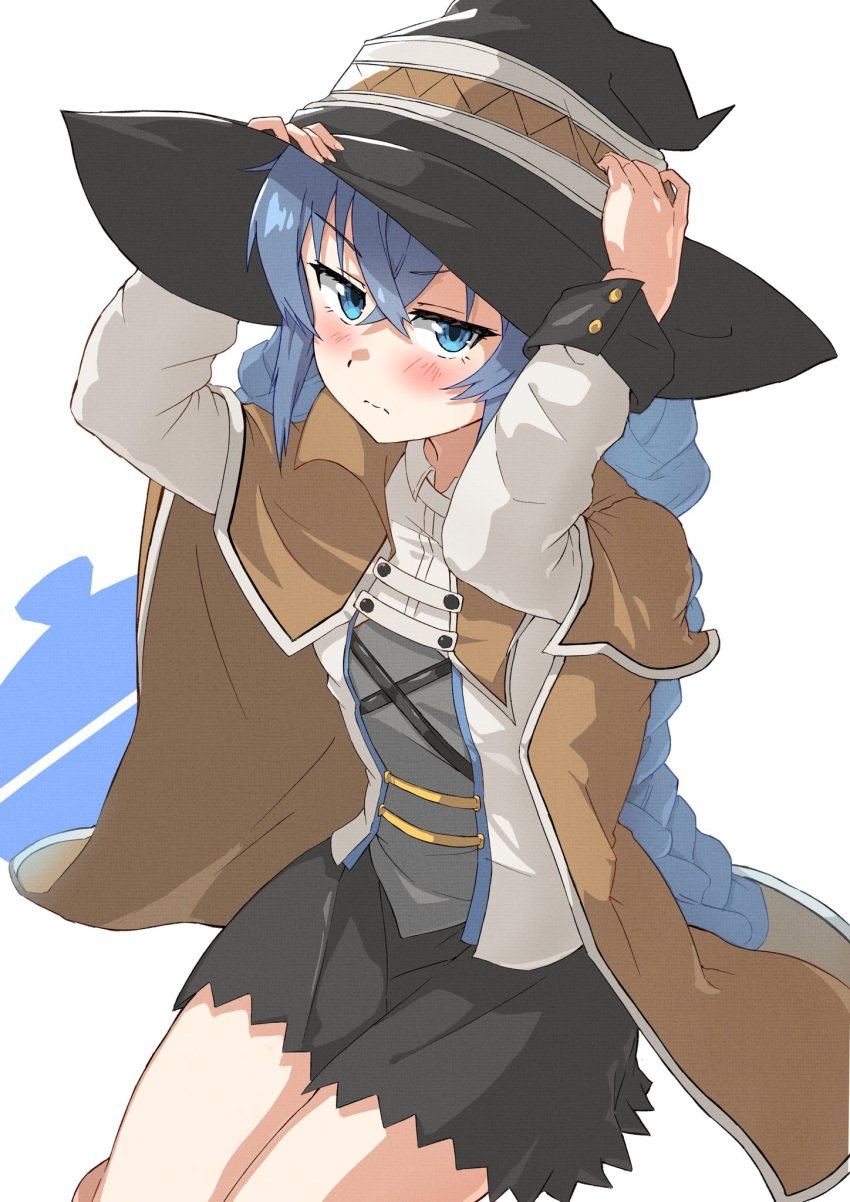 1girl, blue_eyes, blue_hair, blush, hat, highres, long_hair, mushoku_tensei