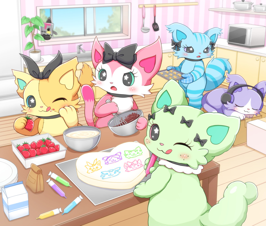 6+girls, :3, all_fours, animal_ears, animal_feet, animal_hands, bag, baking