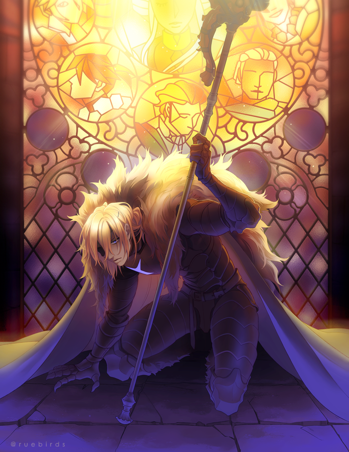 1boy, arm_support, arm_up, armor, armored_legwear, belt, black_armor, black_belt