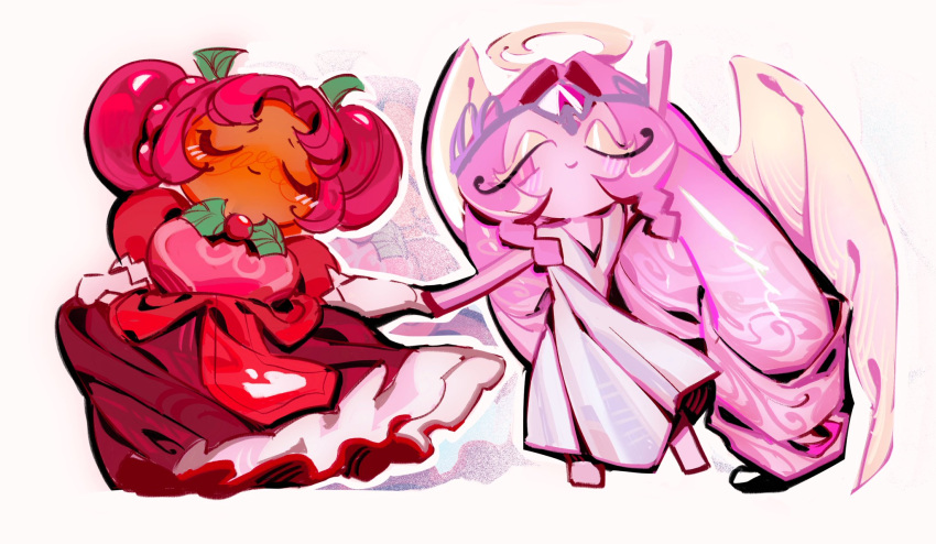 2girls, angel, angel_wings, breasts, colored_skin, cookie_run, cookie_run:_kingdom, dark-skinned_female