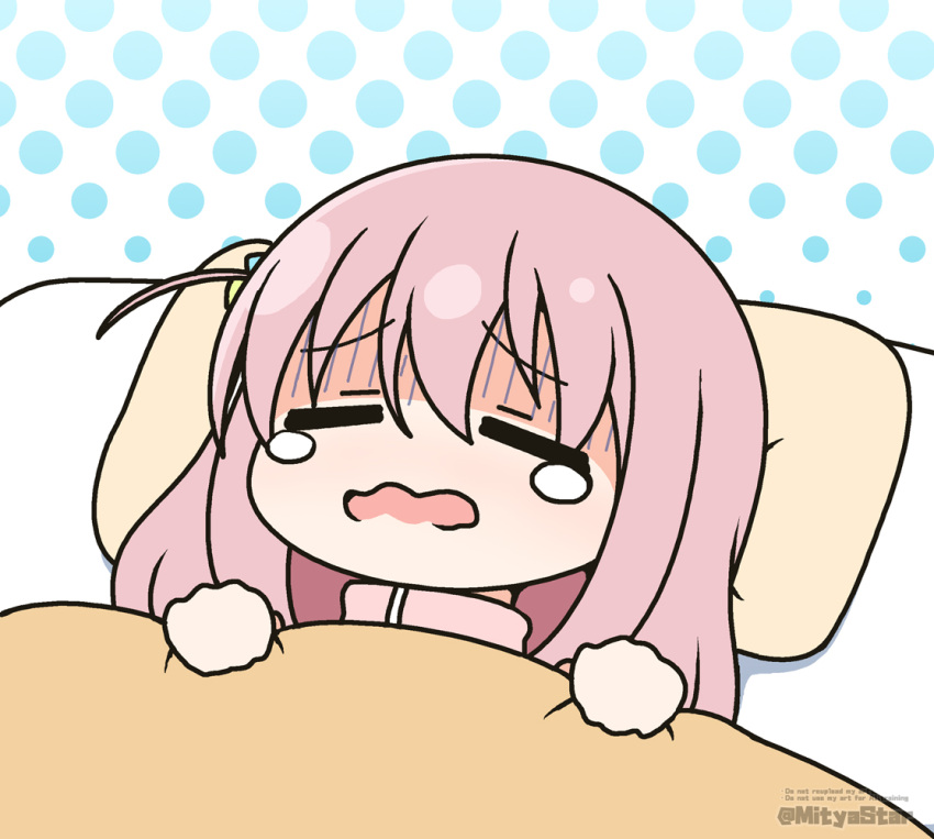1girl, bocchi_the_rock!, closed_eyes, cube_hair_ornament, gotoh_hitori, hair_between_eyes, hair_cuffs, hair_ornament
