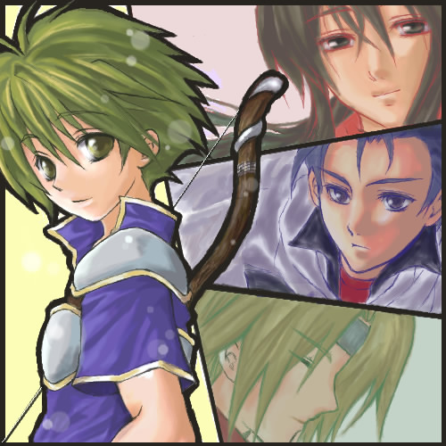 2000s_(style), apuru_(aple), black_hair, bow_(weapon), character_request, closed_mouth, commentary_request, fire_emblem