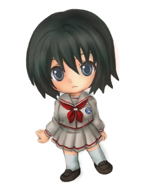 1girl, 2000s_(style), apuru_(aple), black_hair, black_shoes, blue_eyes, closed_mouth, commentary_request