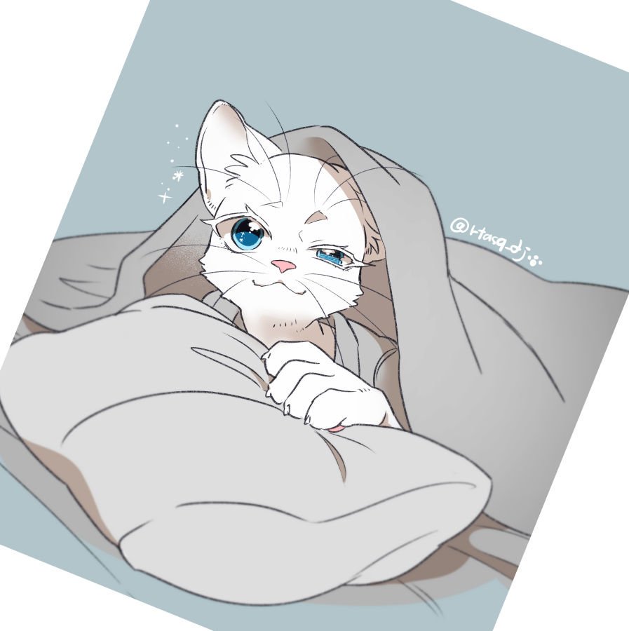 1boy, animal_hands, babeldj, blue_background, blue_eyes, body_fur, cat_boy, claws