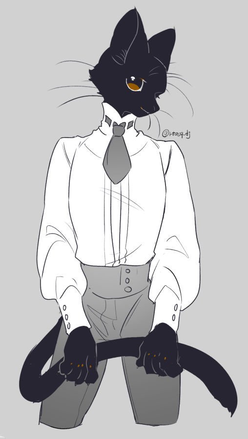 1boy, animal_hands, babeldj, black_fur, body_fur, brown_eyes, cat_boy, claws