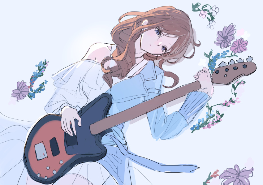 1girl, animal_ears, bang_dream!, bang_dream!_it's_mygo!!!!!, blue_dress, blue_eyes, brown_hair, closed_mouth