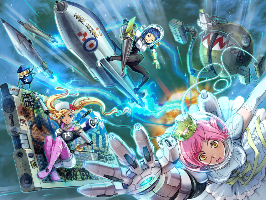 crown, cyborg, drill, highres, mecha, ninja, ninjatou, original