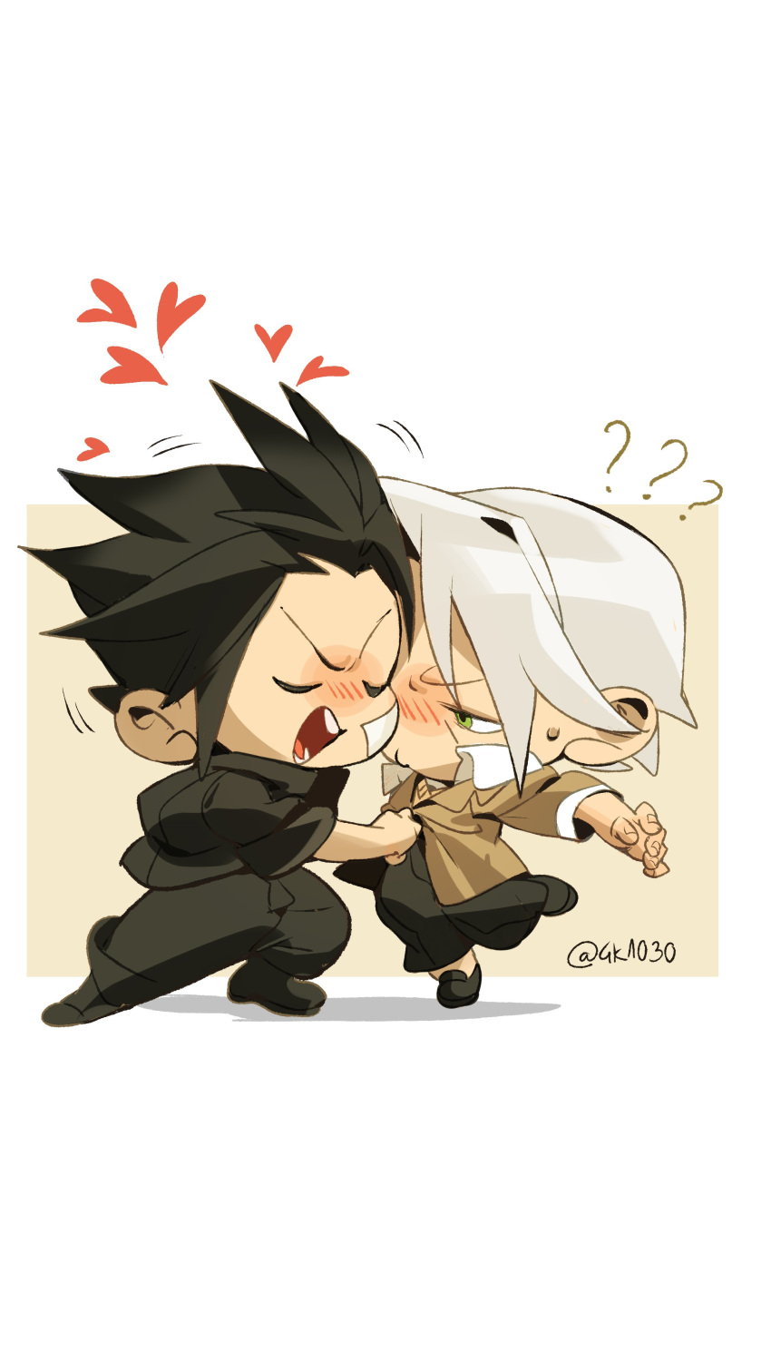 2boys, 4k1030, ?, ??, absurdres, bandaid, bandaid_on_cheek, bandaid_on_face